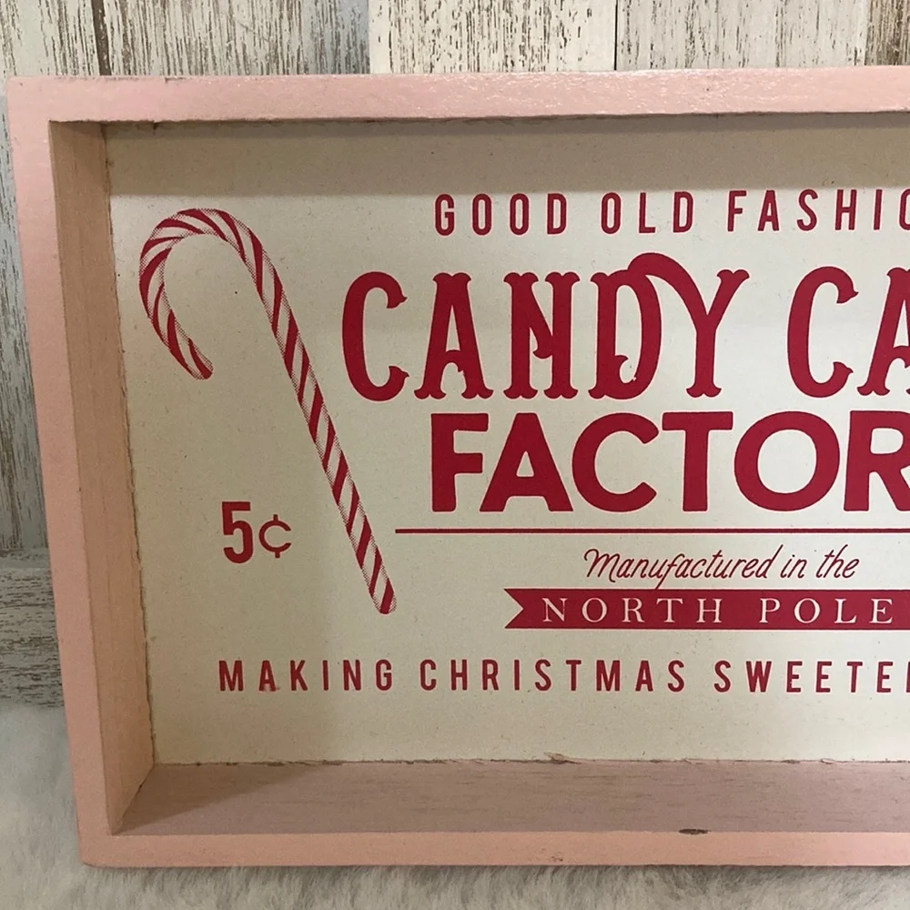 Target BP 2019 Christmas Tabletop Candy Cane Factory Sign with Pink Frame